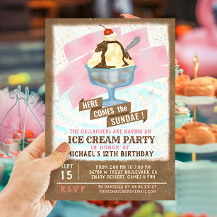 Invitation Fête d'anniversaire de la crème glacée   Voici les