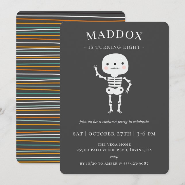 Invitation Fête d'anniversaire de la Cube Skeleton (Devant / Derrière)