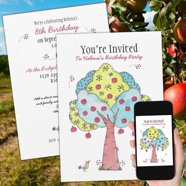 Invitation Fête d'anniversaire de la cueillette de pommes (Créateur téléchargé)