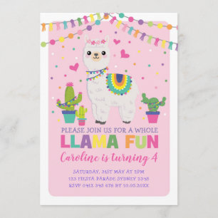 Invitation Fête d'anniversaire de la Cute Llama Fiesta Alpaca