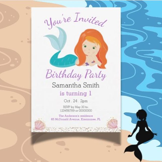 Invitation Fête d'anniversaire de la déesse de la Parties sci (Make your mermaid party magical with a beautiful invitation! )