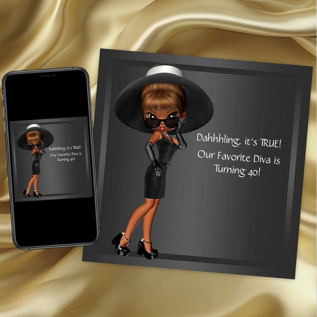 Invitation Fête d'anniversaire de la diva femme afro-américai (Cute diva birthday and any event invitation. Instant download and printed invitations available.)