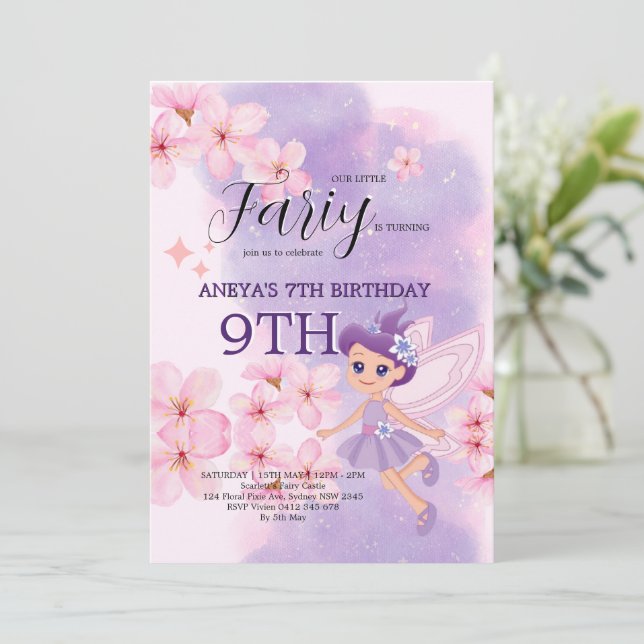 Invitation Fête d'anniversaire de la fée princesse fantaisist (Debout devant)