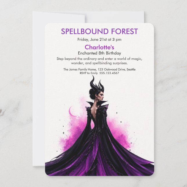 Invitation Fête d'anniversaire de la Fée Sombre de la Forêt E (Devant)