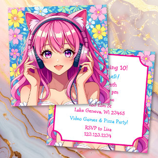 Invitation Fête d'anniversaire de la fille à thème Anime