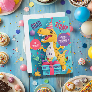 Invitation Fête d'anniversaire de la fille aux dinosaures qui