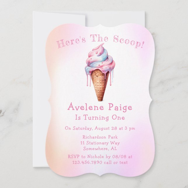 Invitation Fête d'anniversaire de la fille Crème de glace ble (Devant)