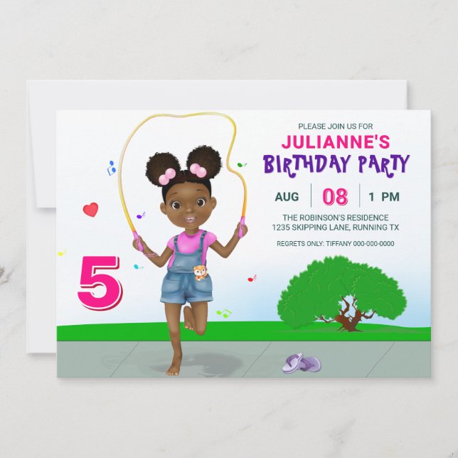 Invitation Fête d'anniversaire de la fille de la corde à saut (Devant)