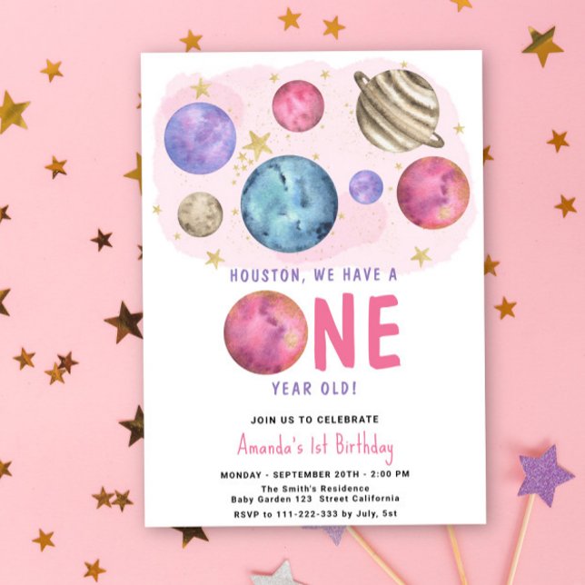Invitation Fête d'anniversaire de la fille de l'espace avec l (Créateur téléchargé)
