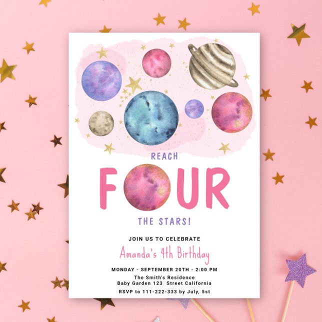 Invitation Fête d'anniversaire de la fille de l'espace pour s (Créateur téléchargé)