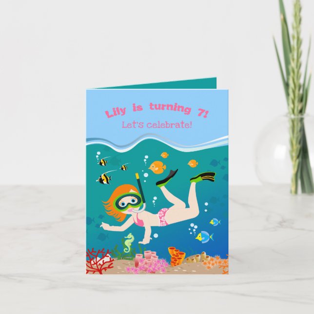 Invitation Fête d'anniversaire de la fille de snorkeling avec (Devant)