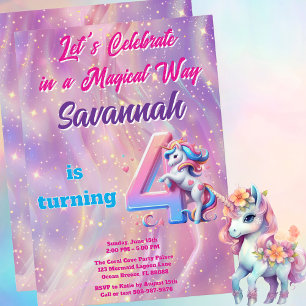 Invitation Fête d'anniversaire de la fille licorne iridescent