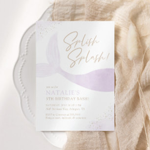 Invitation Fête d'anniversaire de la fille mauve-sirène