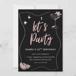 Invitation Fête d'anniversaire de la fille noire et rose