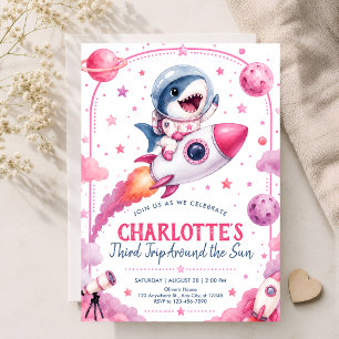 Invitation Fête d'anniversaire de la fille requin spatial 3 a