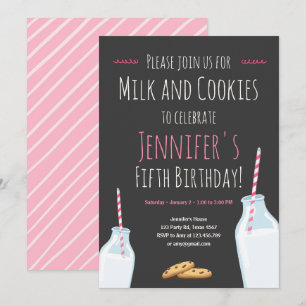 Invitation Fête d'anniversaire de la fille rose au lait et au