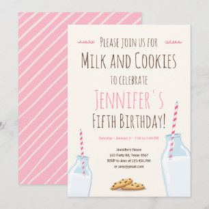 Invitation Fête d'anniversaire de la fille rose au lait et au