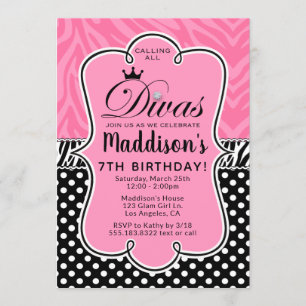 Invitation Fête d'anniversaire de la fille rose et noire de