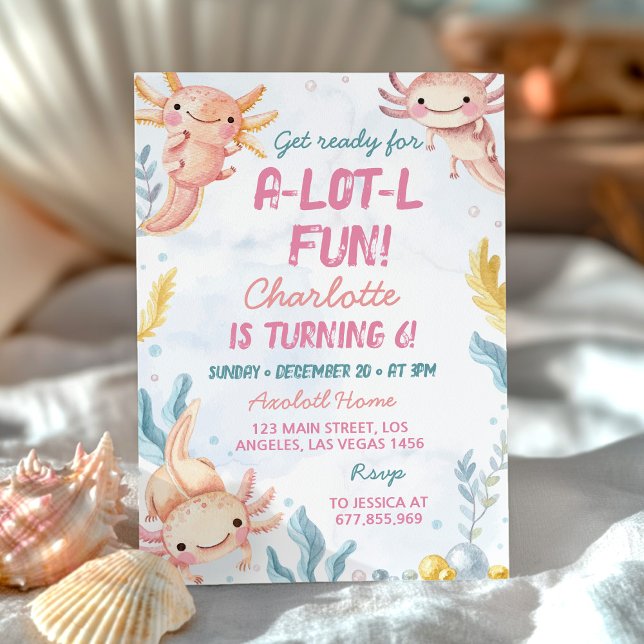 Invitation Fête d'anniversaire de la fille rose mignonne Axol (Créateur téléchargé)