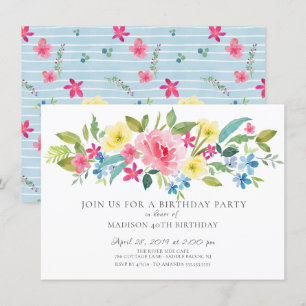 Invitation Fête d'anniversaire de la floraison d'aquarelle jo