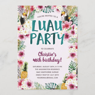 Invitation Fête d'anniversaire de la Flore tropicale Luau
