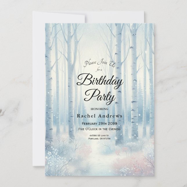 Invitation Fête d'anniversaire de la forêt de Birch Bleu Fros (Devant)