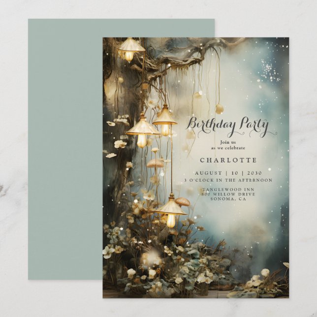 Invitation Fête d'anniversaire de la Forêt Enchantée (Devant / Derrière)
