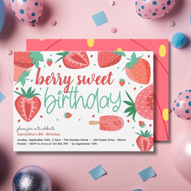 Invitation Fête d'anniversaire de la fraise douce Berry (Créateur téléchargé)
