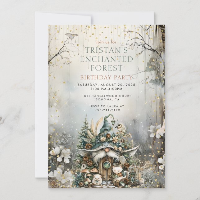Invitation Fête d'anniversaire de la Gnome de la forêt enchan (Devant)