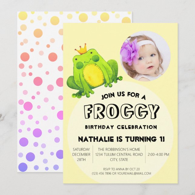 Invitation Fête d'anniversaire de la grenouille (Devant / Derrière)