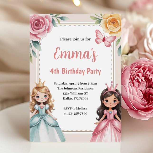 Invitation Fête d'anniversaire de la jolie princesse 4 ans (Créateur téléchargé)
