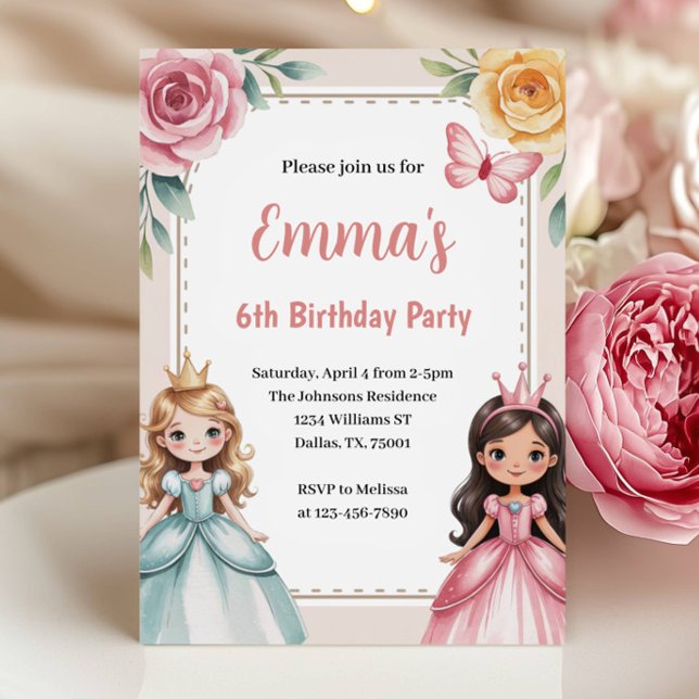 Invitation Fête d'anniversaire de la jolie princesse 6 ans (Créateur téléchargé)