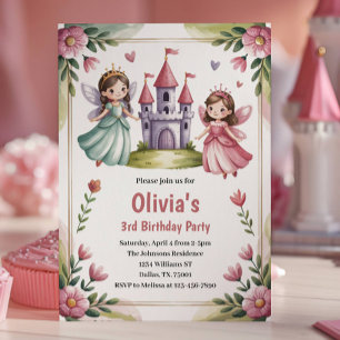 Invitation Fête d'anniversaire de la jolie princesse fée 3 an