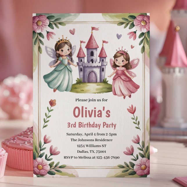 Invitation Fête d'anniversaire de la jolie princesse fée 3 an (Créateur téléchargé)