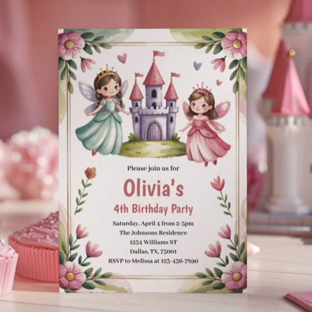 Invitation Fête d'anniversaire de la jolie princesse fée 4 an (Créateur téléchargé)