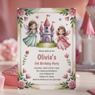Invitation Fête d'anniversaire de la jolie princesse fée 5 an