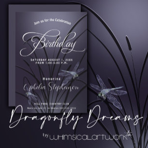 Invitation Fête d'anniversaire de la libellule Dusty Plum
