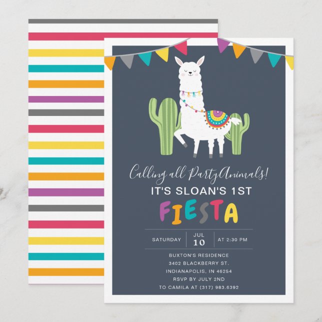 Invitation Fête d'anniversaire de la Marine Llama (Devant / Derrière)
