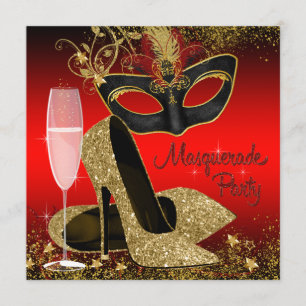 Invitation Fête d'anniversaire de la mascarade rouge noire et