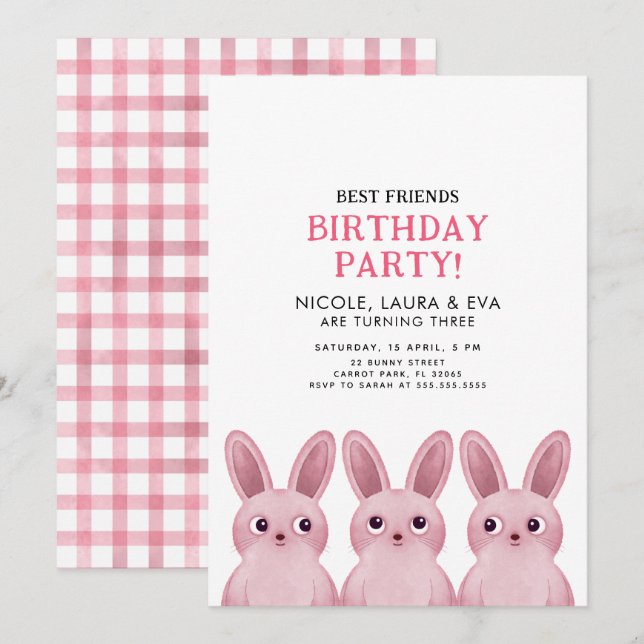 Invitation Fête d'anniversaire de la meilleure amie avec troi (Devant / Derrière)