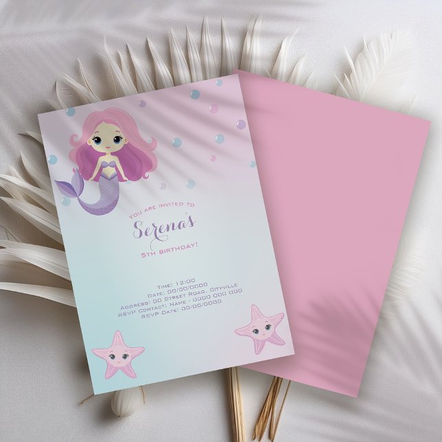 Invitation Fête d'anniversaire de la mignonne fille sirène (Créateur téléchargé)