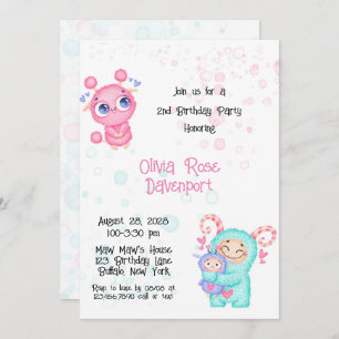 Invitation Fête d'anniversaire de la mignonne Girl Monster
