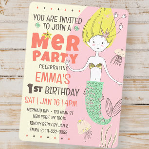 Invitation Fête d'anniversaire de la mignonne sirène moderne