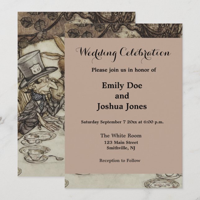 Invitation Fête d'anniversaire de la non-fête d'Alice Lapin C (Devant / Derrière)