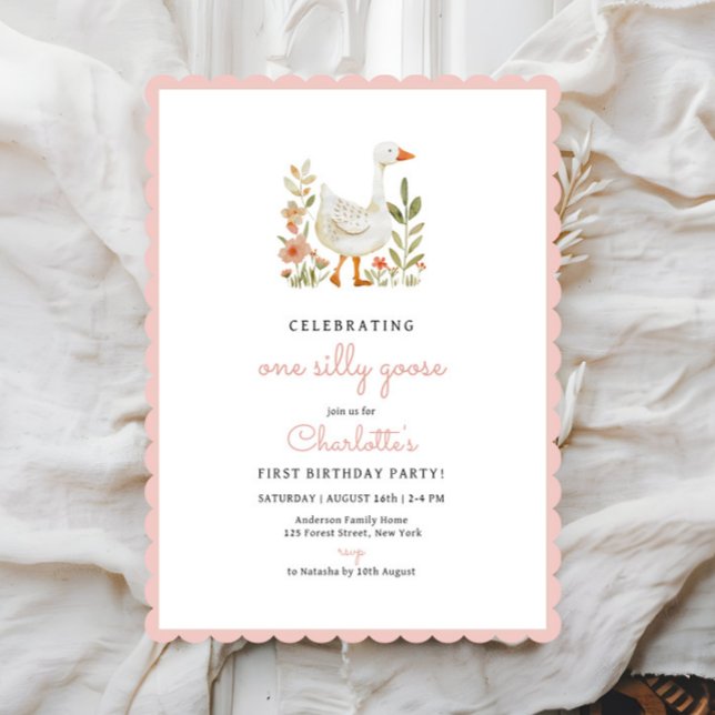 Invitation Fête d'anniversaire de la oie sotte rose (Créateur téléchargé)