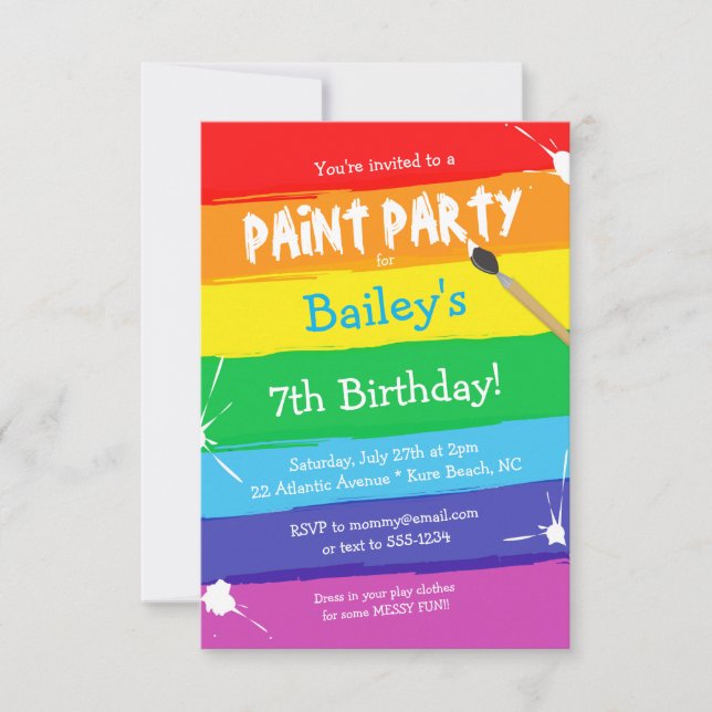 Invitation Fête d'anniversaire de la Paint Party (Devant)