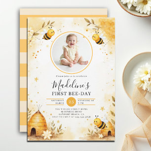 Invitation Fête d'anniversaire de la petite abeille aquarelle