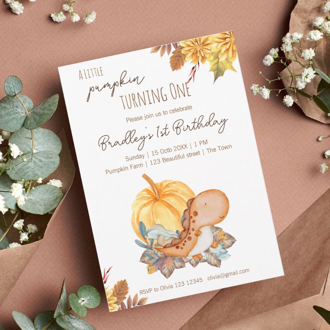 Invitation Fête d'anniversaire de la petite dinosaure citroui (Créateur téléchargé)