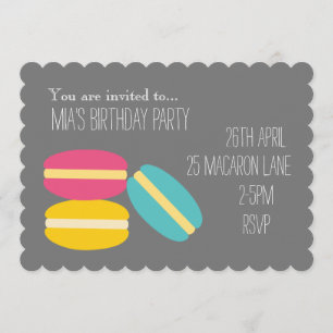 Invitation Fête d'anniversaire de la petite fille de macaron