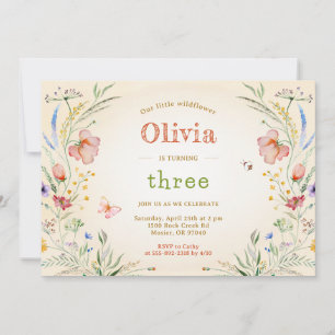 Invitation Fête d'anniversaire de la petite Fleur sauvage Flo